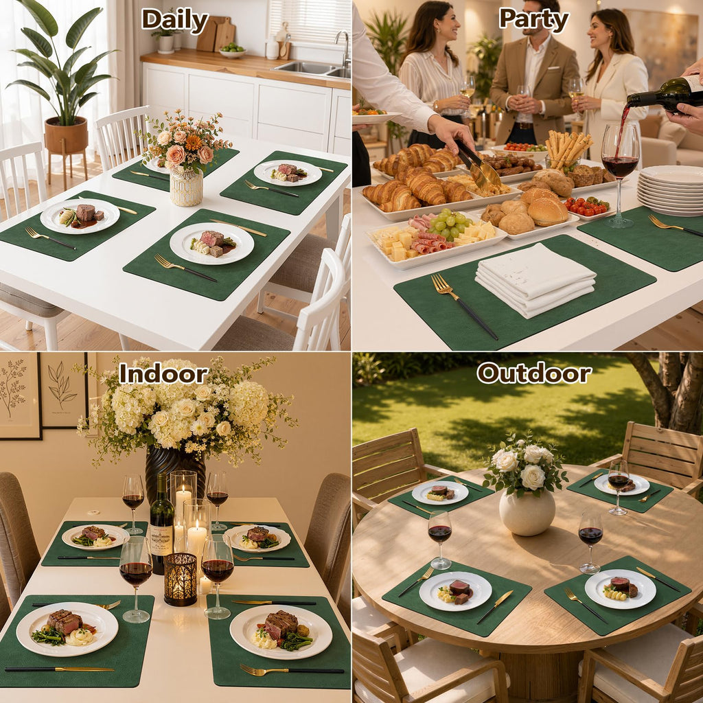 Vinyl Heat Resistant Placemats Set of 8, Forest Green