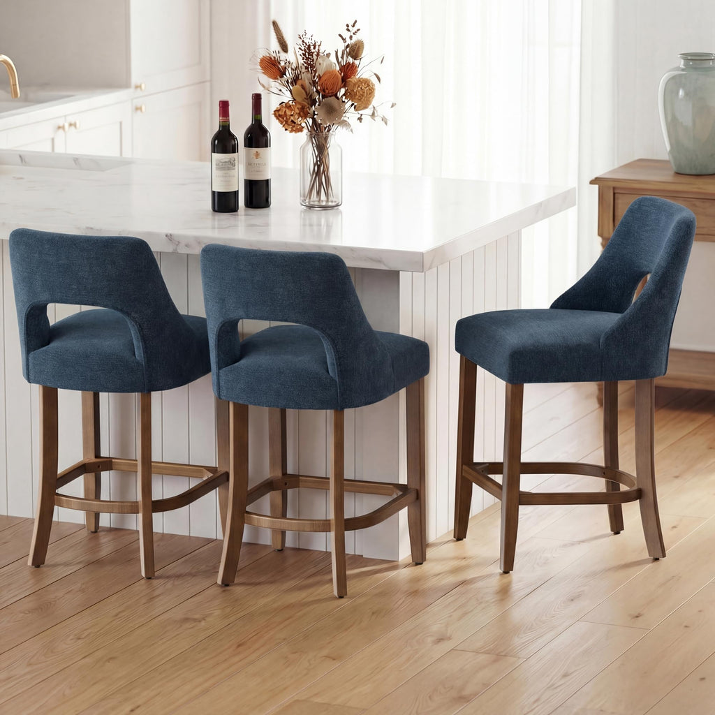 Bar Stools Set of 4, Upholstered Counter Height Bar Stools, Modern Counter Stools with Wood Legs Island Dining Room