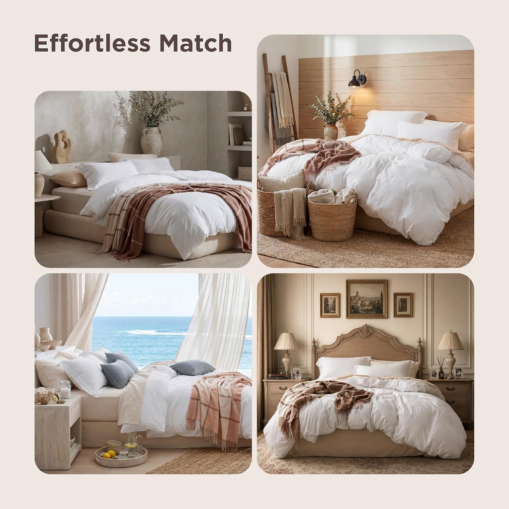 White Duvet Cover Queen - 3 Pieces Prewashed Cotton-Like Polyester Extra Soft Bedding Set, Includes 1 Duvet Cover