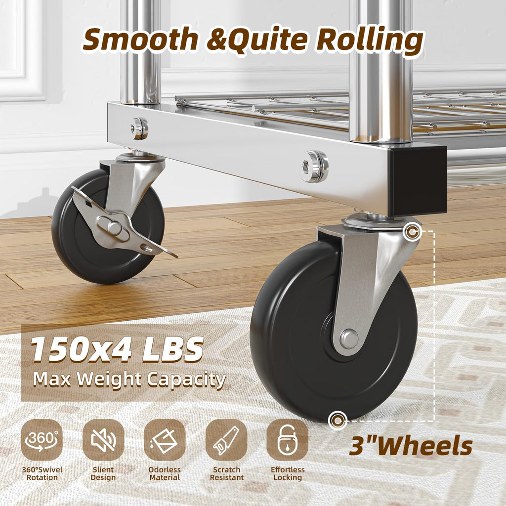 Trending Heavy Duty Clothing Clothes Rack for Hanging, Rolling Double Rod Garment Rack Organizer with Wheels Load 620