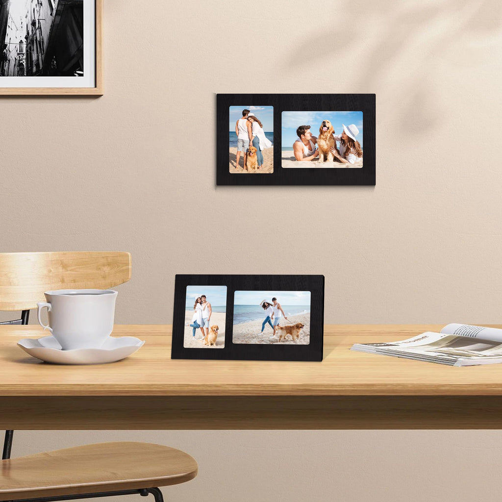 4x6 and 5x7 Collage Picture Frame - 2 Opening Picture Frames Rustic Black Wood Frame with Real Glass, Display 4 by 6