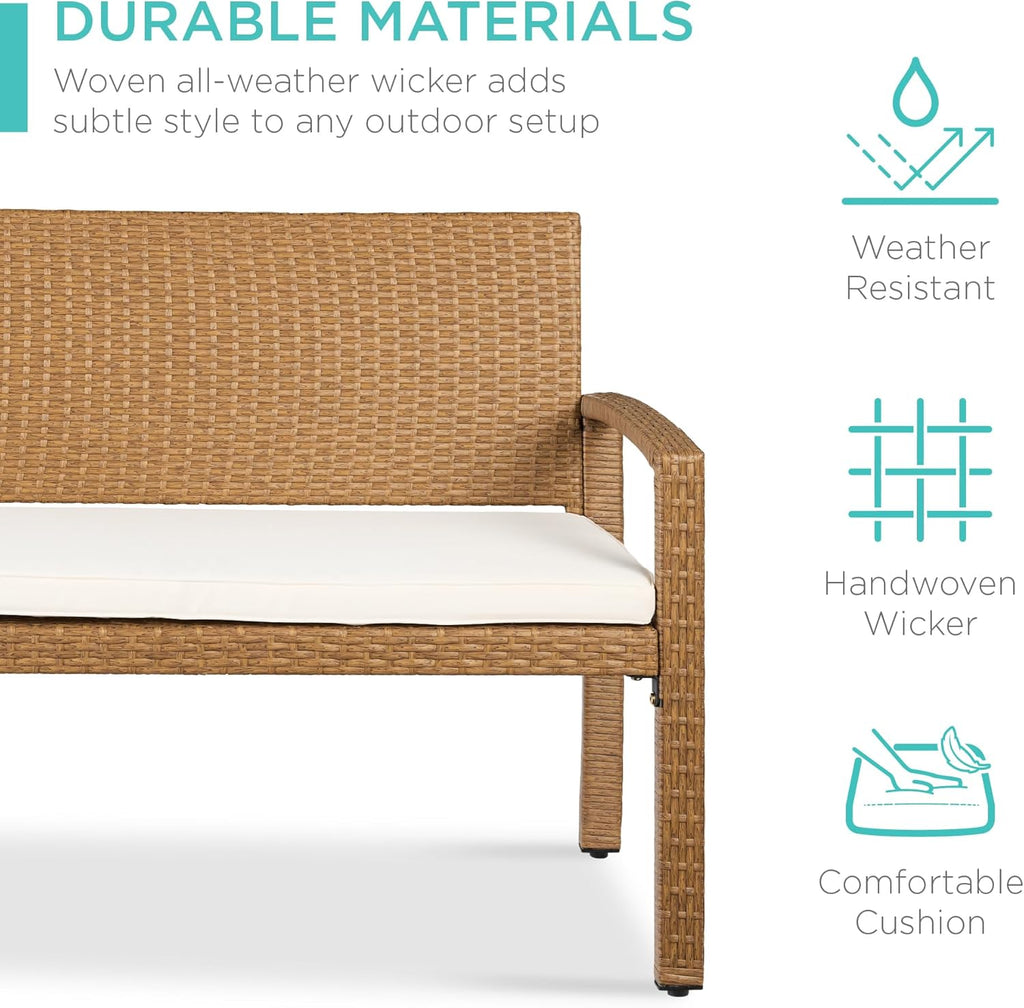 Outdoor Bench 2-Person Wicker Garden Patio Benches Seating Furniture for Backyard, Porch w/Seat Cushion, 700lb
