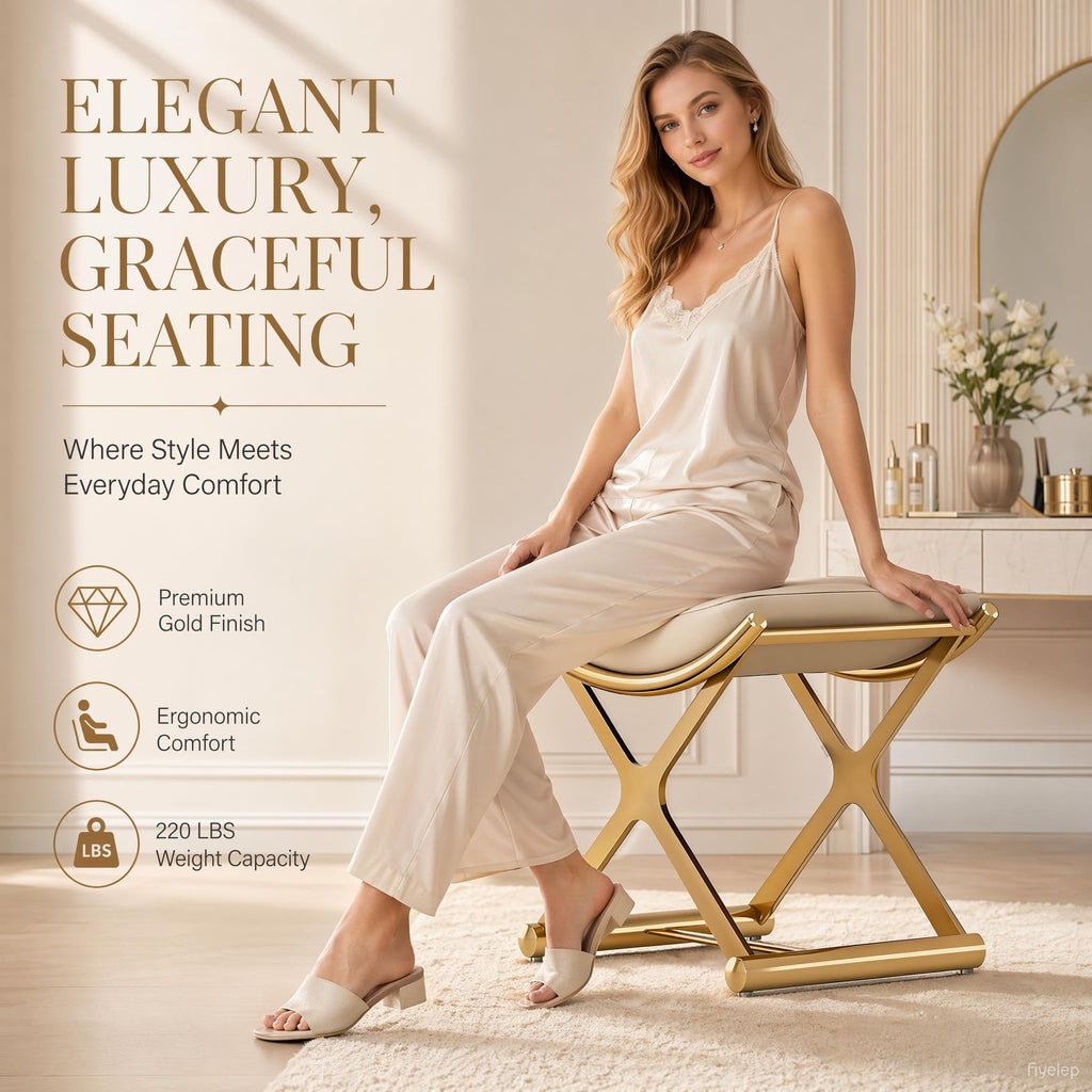 Makeup Vanity Stool Chair - Small Backless Leather Ottoman Bench
