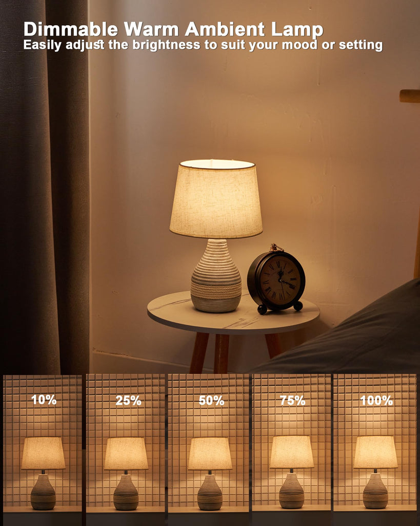 13" Small Ceramic Cordless Table Lamp, Rechargeable Battery, Coastal