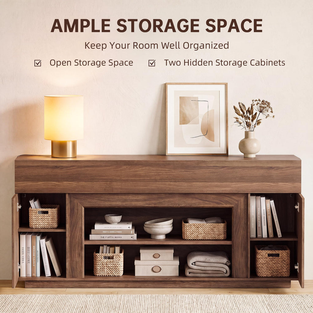 70" Modern TV Stand for TVs Up to 80", Thick Media Console, Walnut