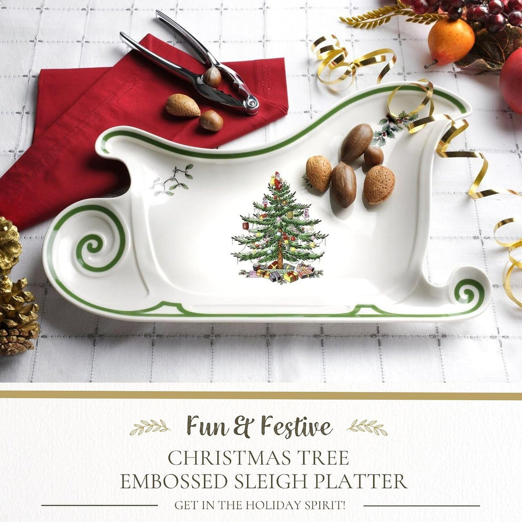 Christmas Tree Embossed Sleigh Porcelain Serving Platter