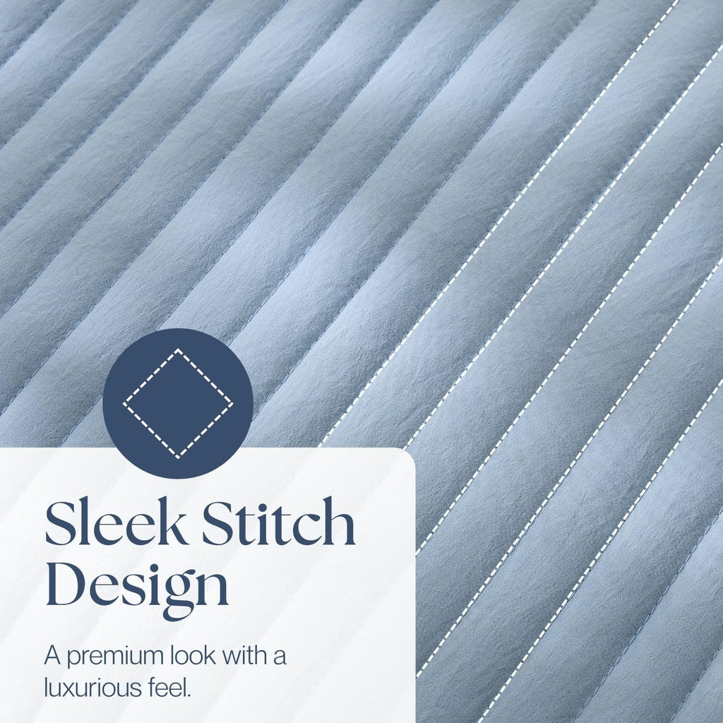 Lightweight Microfiber Quilt Set - Pre-Washed Bedding with Stripe Stitching, All-Season Soft Thin Comforter