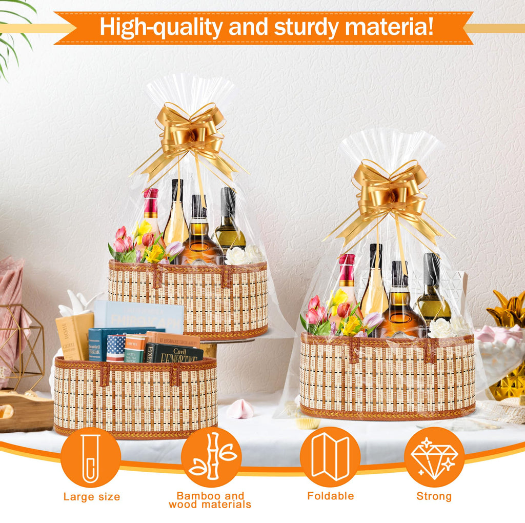 Bamboo Baskets for Gifts Empty, Large Woven Gift Basket Empty