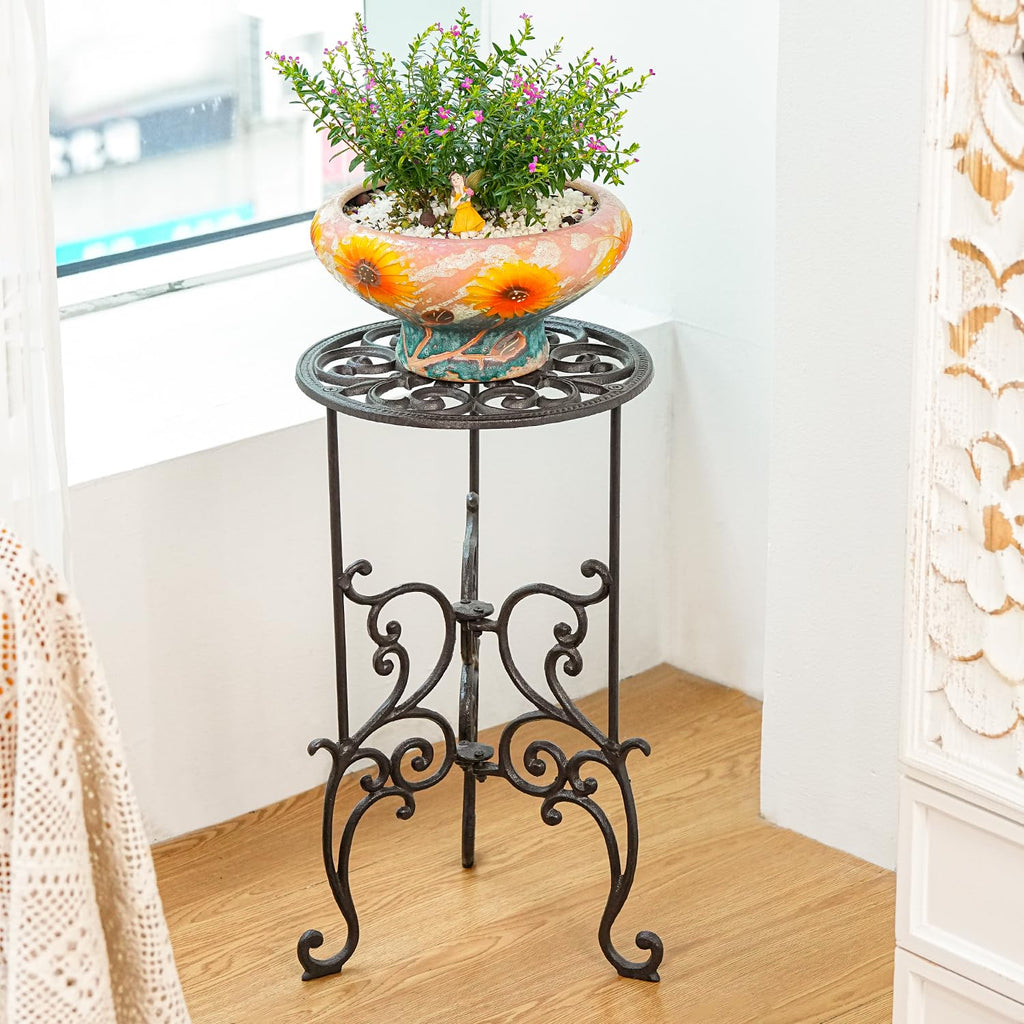 Cast Iron Potted Plant Stand, 19.3 Inch 1 Tier Metal Planter Rack