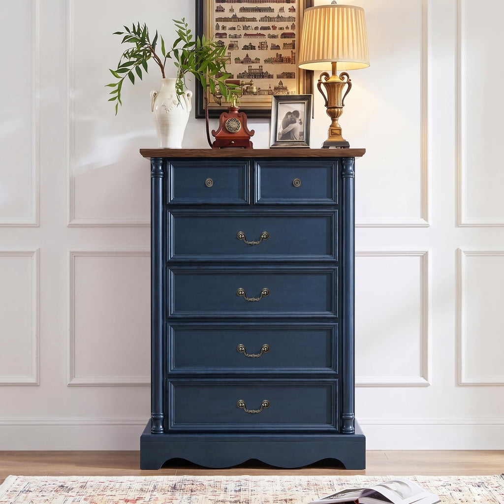 Farmhouse 6 Drawers Dresser, 47" Tall, Blue