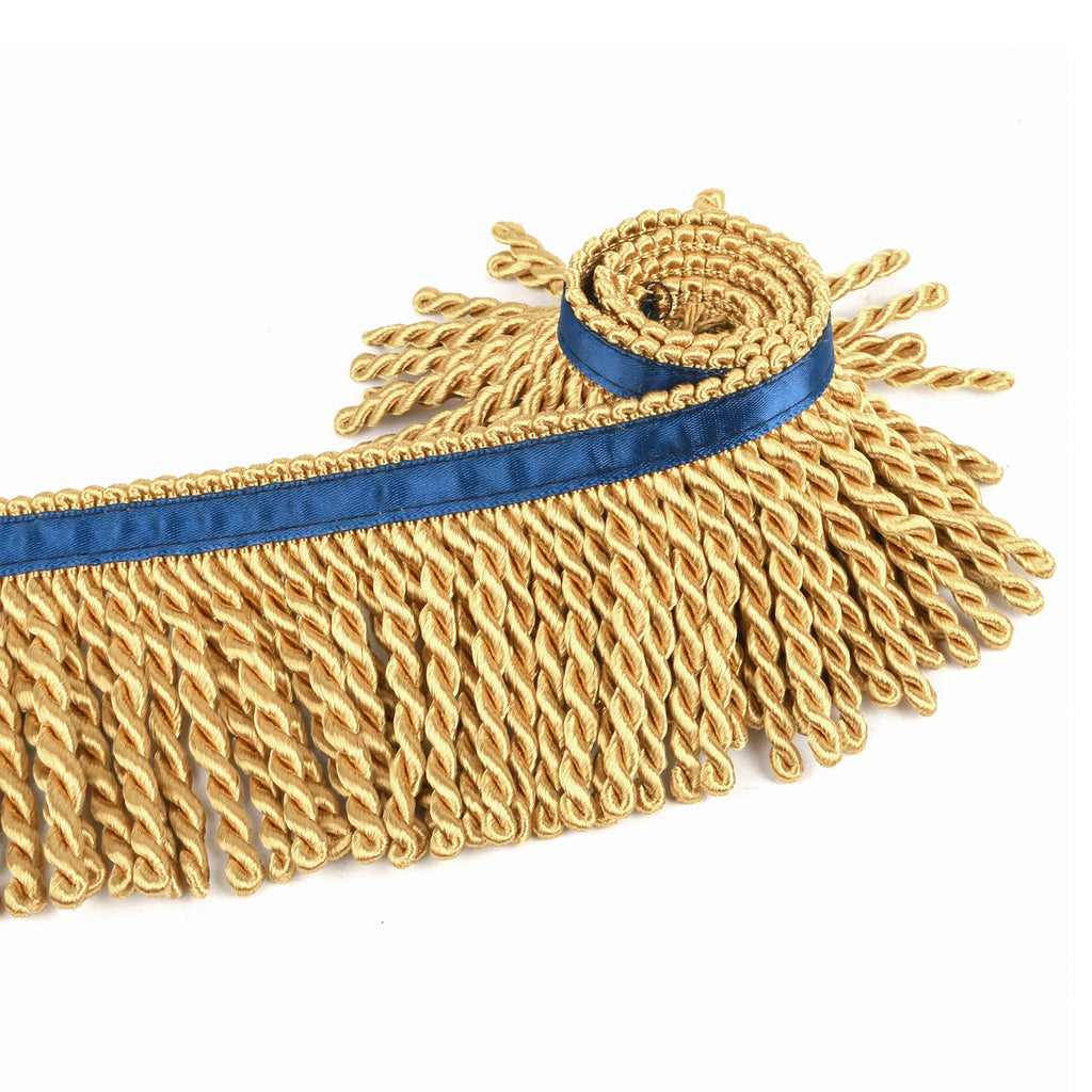 Bullion Fringe Trim 5 Yard x 2.5 Inches with Blue Ribbon