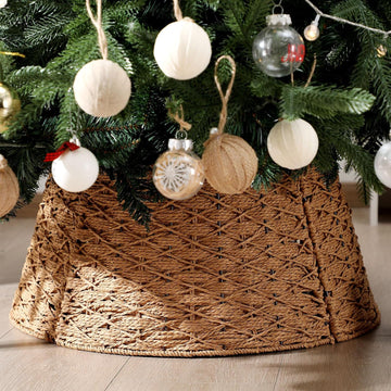 24 Inch Woven Rattan Christmas Tree Collar, Khaki