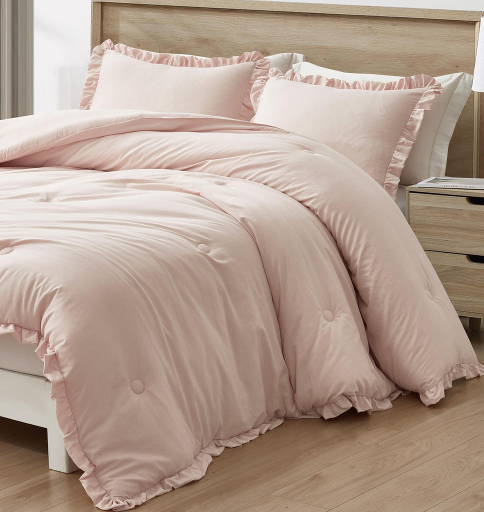 Nora Blush Ruffle Comforter Set, 3-Pieces