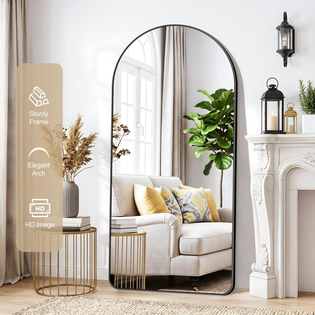 Arched Bathroom Mirror, 60"x30" Black Arched Mirror, Wall Mounted Mirror, Black Vanity Wall Mirror w/Metal Frame
