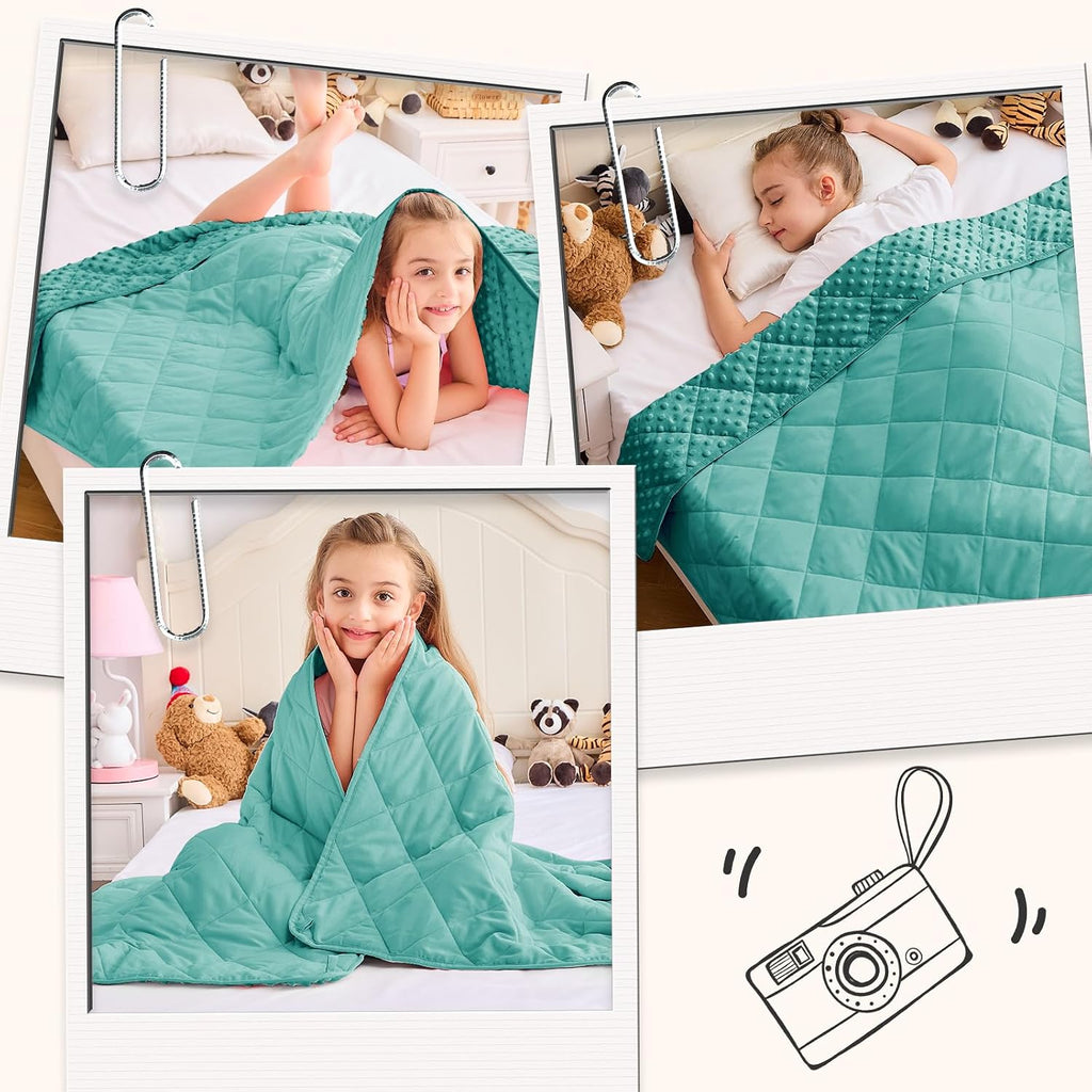Teal Weighted Blanket 7lbs, 40"x60", Cooling Minky Heavy Throw Blanket for 60-90lbs, Soft Winter Thick Big Blankets