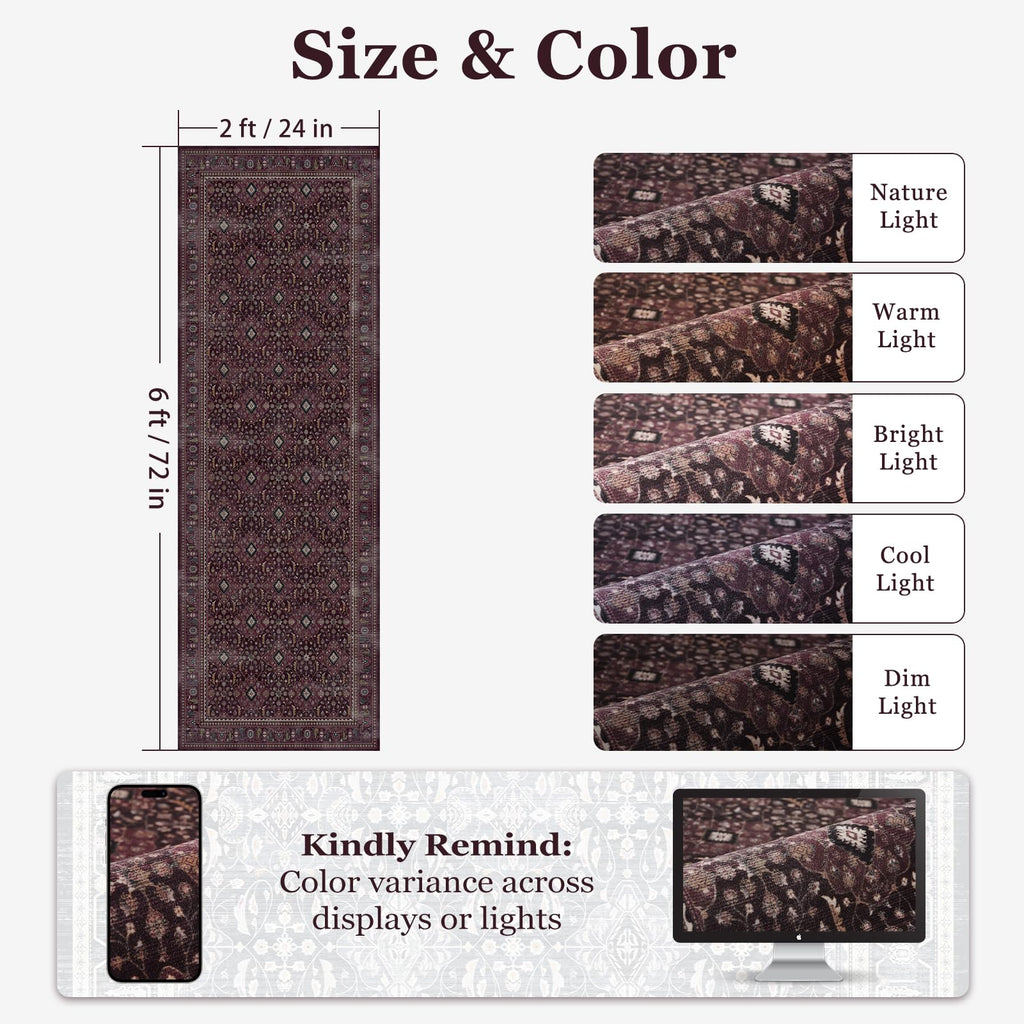 Fig 2x6 Hallway Runner Rugs Non Skid Washable, Earth Tone Dark Academia Carpet Runners for Ktichen 6ft, Luxurious