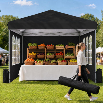 10x10 Pop Up Canopy with Sidewall, Commercial Tent, Pure Black