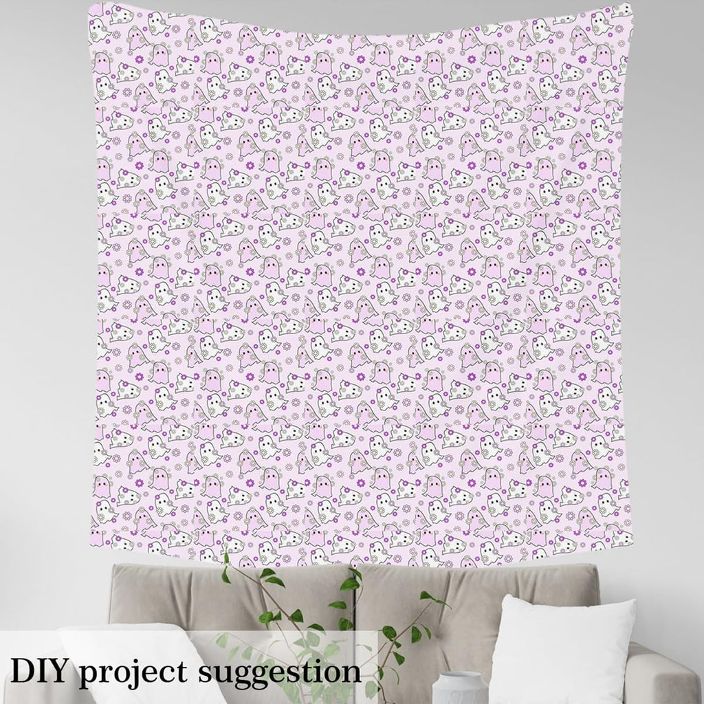 Happy Halloween Fabric by The Yard Kawaii Ghost Printed Upholstery Fabric for Chairs Purple Ghost Floral Waterproof