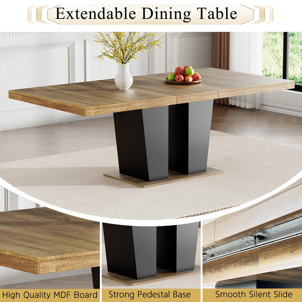 9-Piece Extendable Dining Table Set for 6-8 People 63-78 Inch Kitchen Table Set with 8 Velvet Upholstered Chairs