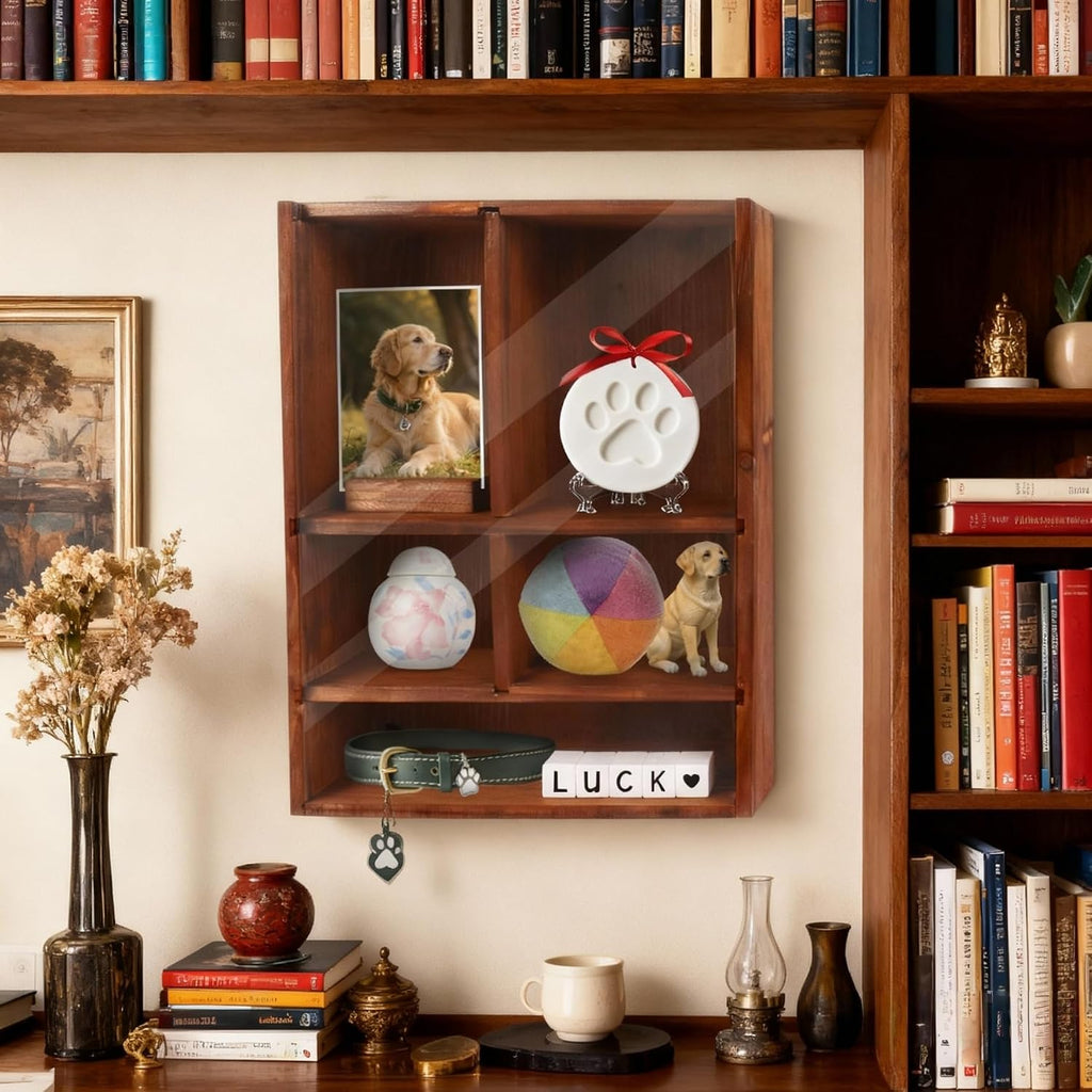 Dog Memorial Shadow Box with Pen, 11x4x14 Inch Pet Ashes Keepsake Wall-Mountable Display Case for Dog Cat Loss