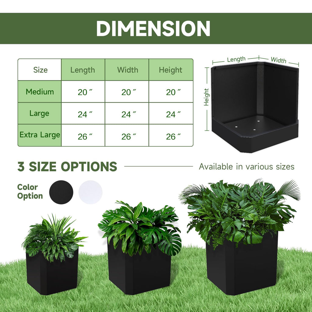 Metal Planter Box 26"L x 26"W x 26"H Large Square Steel Planter Box