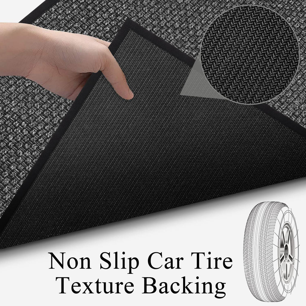 15ft Jute Hallway Runner Rug Non Slip Washable, Rubber Backed Absorbent Laundry Rugs Laundry Room Runner, Black Long