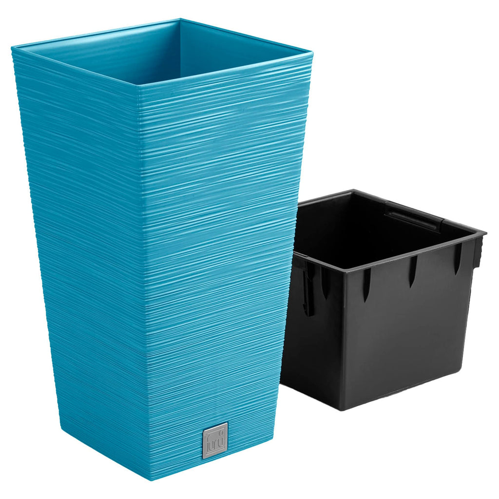 Scandinavian Blue Planter with Reservoir, Furu Collection, 26.5 x 26.5 x 50 cm, 11 Litre Capacity, 26, 5 x 26, 5 x 50 cm