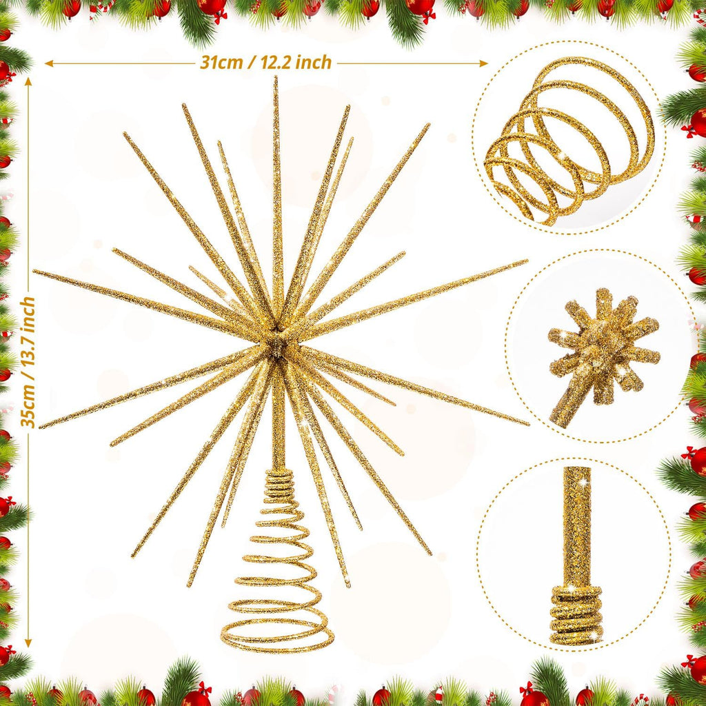 13.7 Inch Gold Christmas Tree Topper - 3D Burst Gold Tree Topper, Exploding Star Christmas Tree New Year Holiday Tree