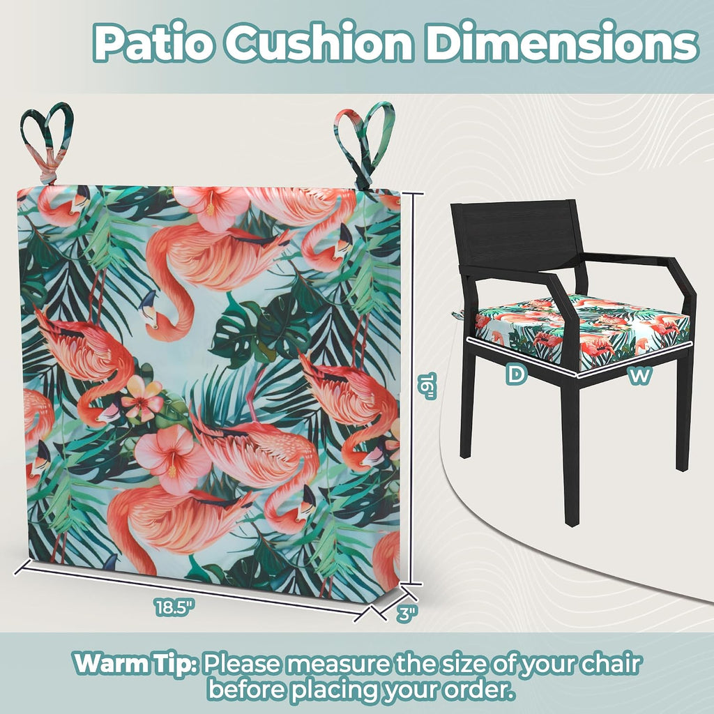 Outdoor Cushions Furniture Set of 4, 18.5 x 16 x 3 pinkflamingos Waterproof Seat Cushions Thick Chair Pads for