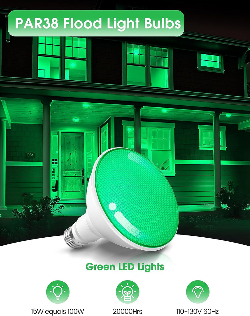 Green Flood Light Bulbs,PAR38 15W(100W Equivalent)