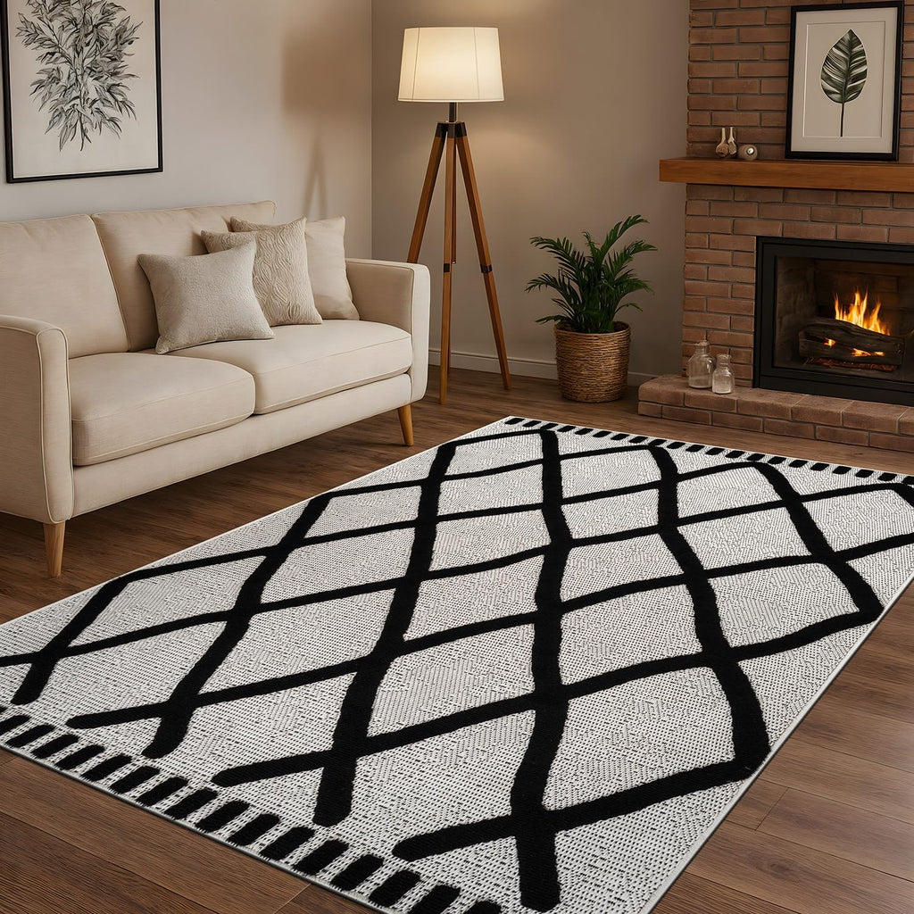 Modern Rug 10x14 Luxury Diamond Pattern Large Micro Loop Area Rugs Soft High-Low Pile Stain Resistant Easy to Clean