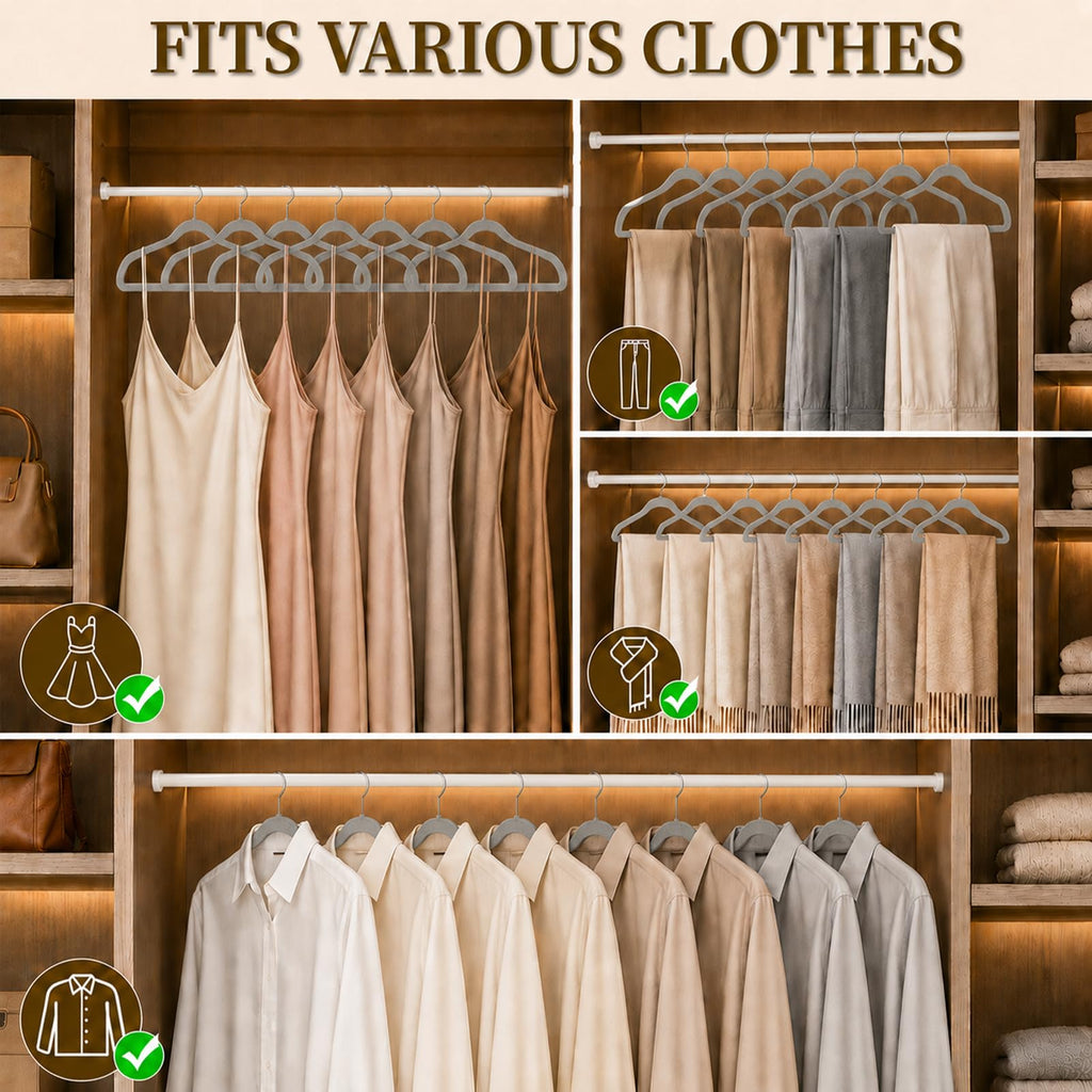 Velvet Felt Hangers 50 Pack, Non Slip, Slim, Space Saving, Gray