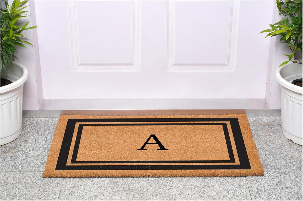 152961830A Black Border 18" x 30" Monogram Doormat, (Letter A)
