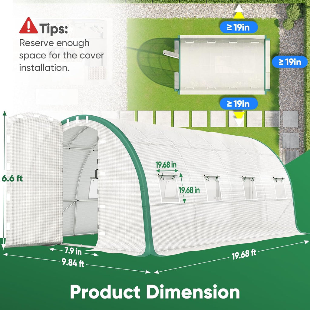 20x10x6.6 FT Premium Greenhouse for Outdoors with 2 Door Frames | Reinforced Top Structure & Cover, Large Heavy Duty