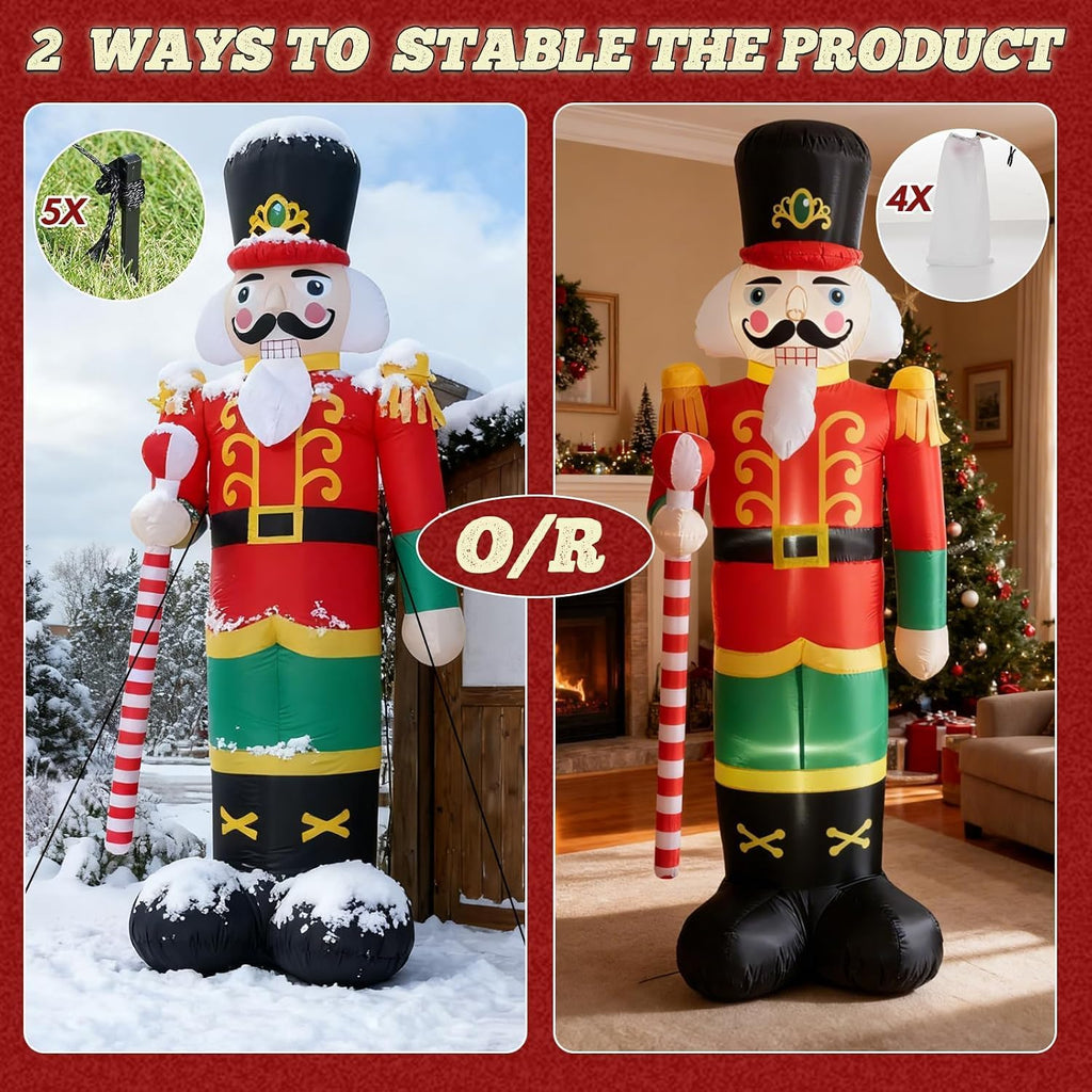 12FT Inflatables Nutcracker Soldier, Christmas Outdoor Decorations with Bulit-in LED Lights & Sandbags for Weight