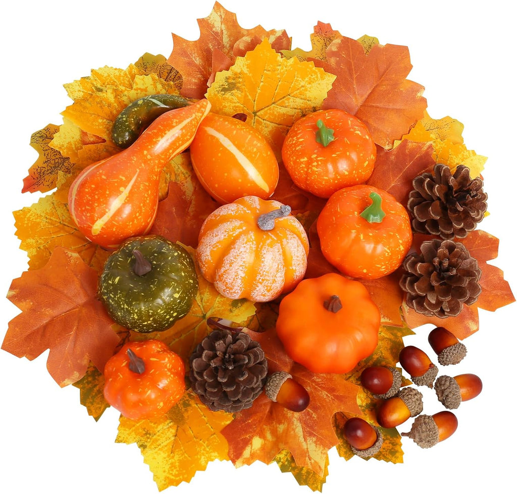 Fall Pumpkins Decor for Autumn Thanksgiving Halloween Home Decoration - Set of 34