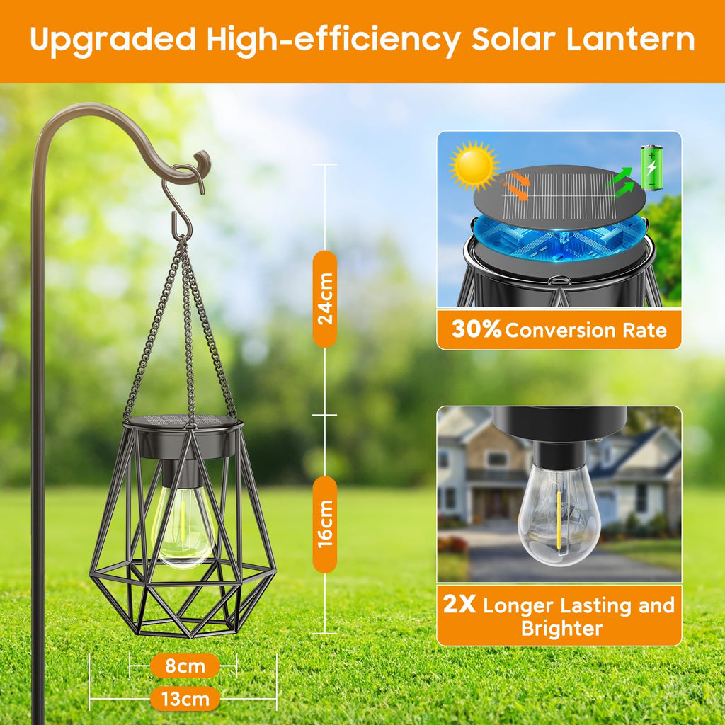 4 Pack Hanging Solar Lanterns Outdoor Waterproof, Metal Hanging Solar Lights for Outside, Upgraded Brighter Outdoor