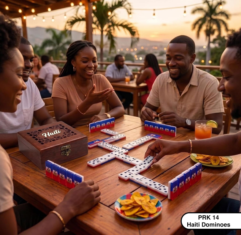 Haiti Flag Premium Edition Haitian Flags Dominoes Set Deluxe - Double Six Domino Adult Tiles with Haiti Flag Design