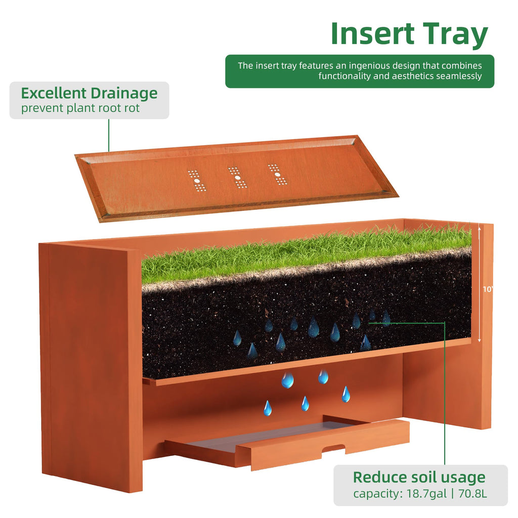 Corten Steel Rectangular Planter Box - 36" Lx12 Wx16 L. Pre-Rusted Weathering Steel Planter, Heavy Duty Rustic Finish