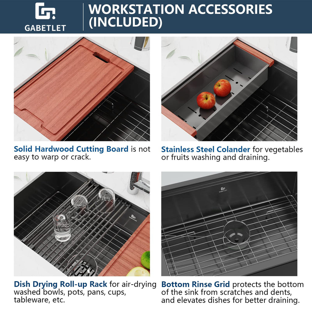 32-inch Undermount Workstation Kitchen Sink, 16 Gauge Stainless Steel Kitchen Sink with Nano Coating & Brushed