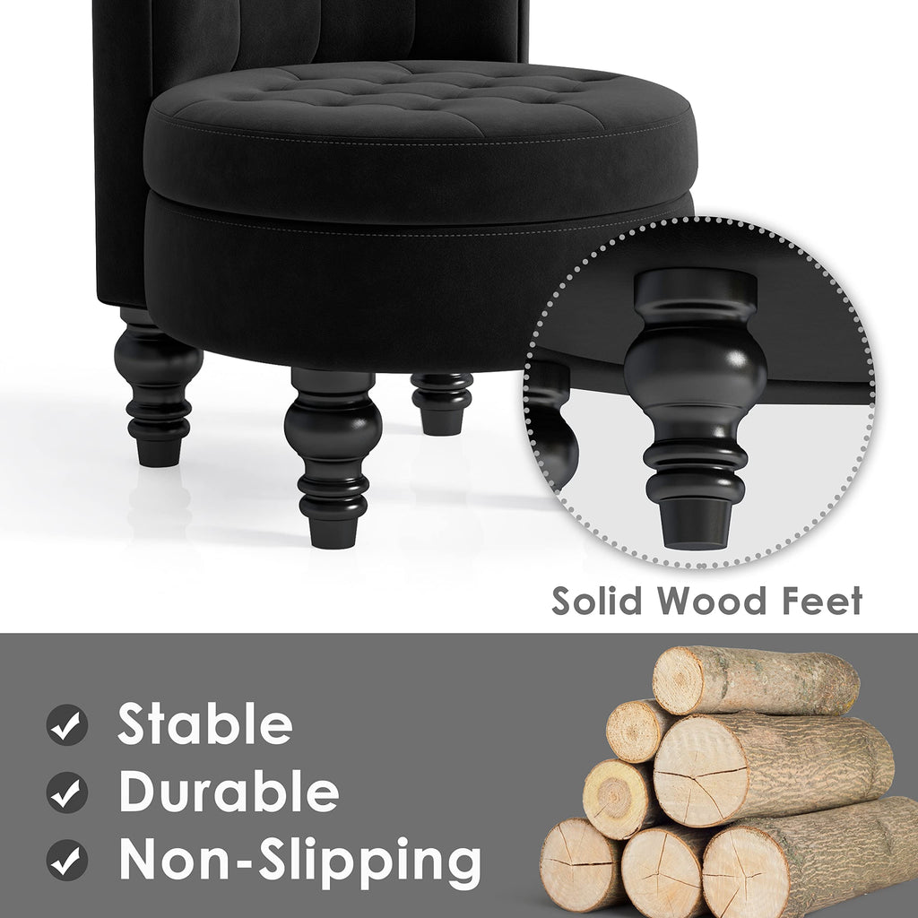 MU High Back Throne Royal Velvet Accent Armless Chair Set of 2, Black