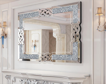 Crushed Diamond Mirror Silver: Rectangular Wall Decor 35.4"x23.6"