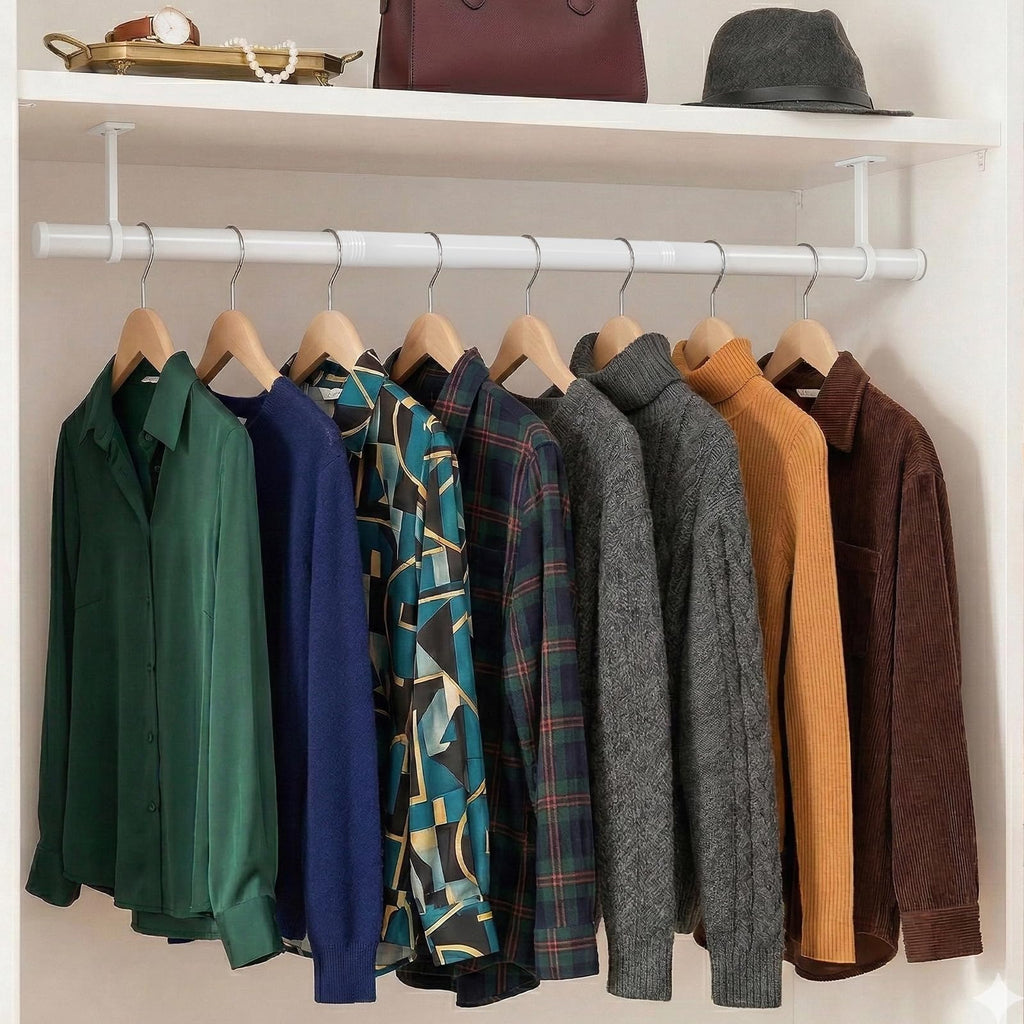 Heavy Duty Closet Rod 17-79 Inch Ceiling or Wall Mount Clothes Hanging Rod