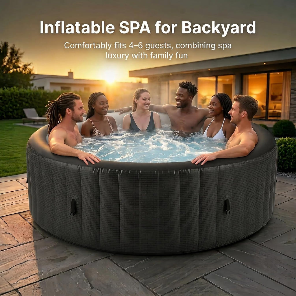 Inflatable Hot Tub for 4-6 Person, 82" Round Portable Hot Tub with Automatic Inflation, 130 Bubble Jets & Durable