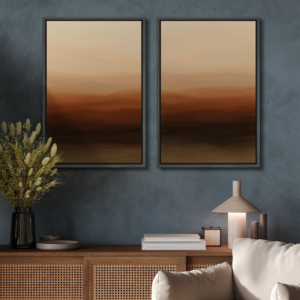 Framed Canvas Print Wall Art Set Abstract Warm Desert Sunset Gradient Abstract Illustration Modern Art Decorative