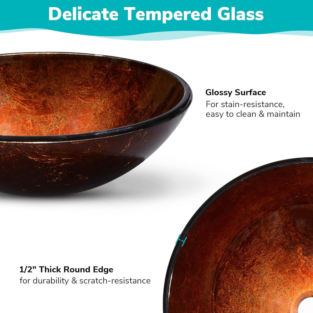 Tempered Glass Bathroom Vessel Sink Artistic Round Vanity Bowl Basin Spa Arts & Crafts