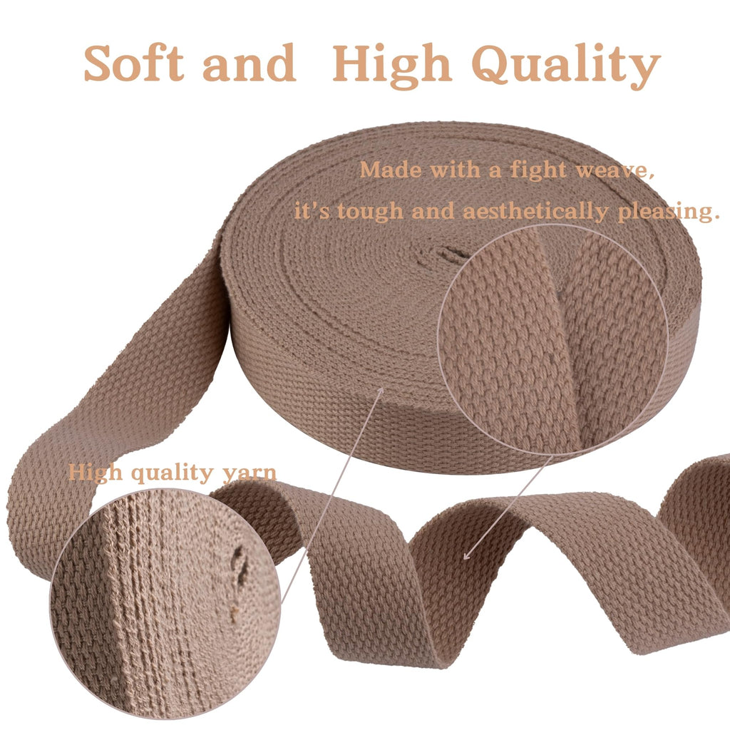 Cotton Webbing 1 Inch, 2 Rolls/20 Yards For Bag Handles, Tote Bags, Cloth Belts, Arts And Crafts (Khaki)