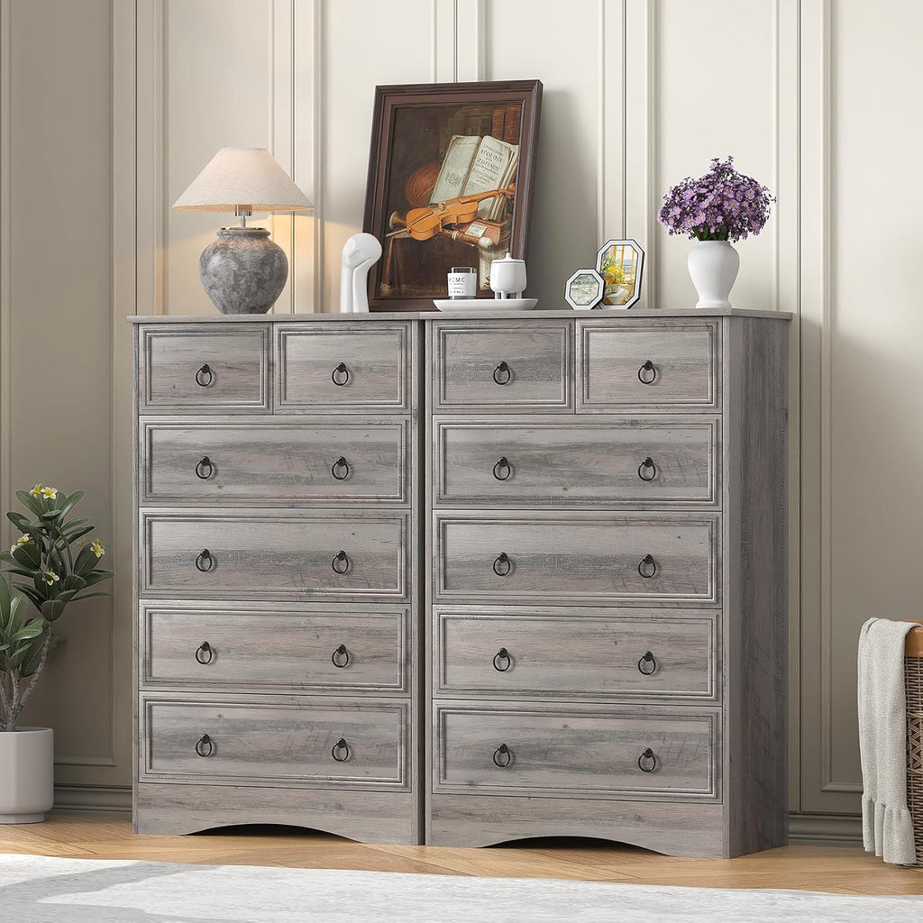 48'' Tall Grey Dresser with 6 Drawers Chest of Drawers , Large Storage Organizer for Clothes, Taupe Grey