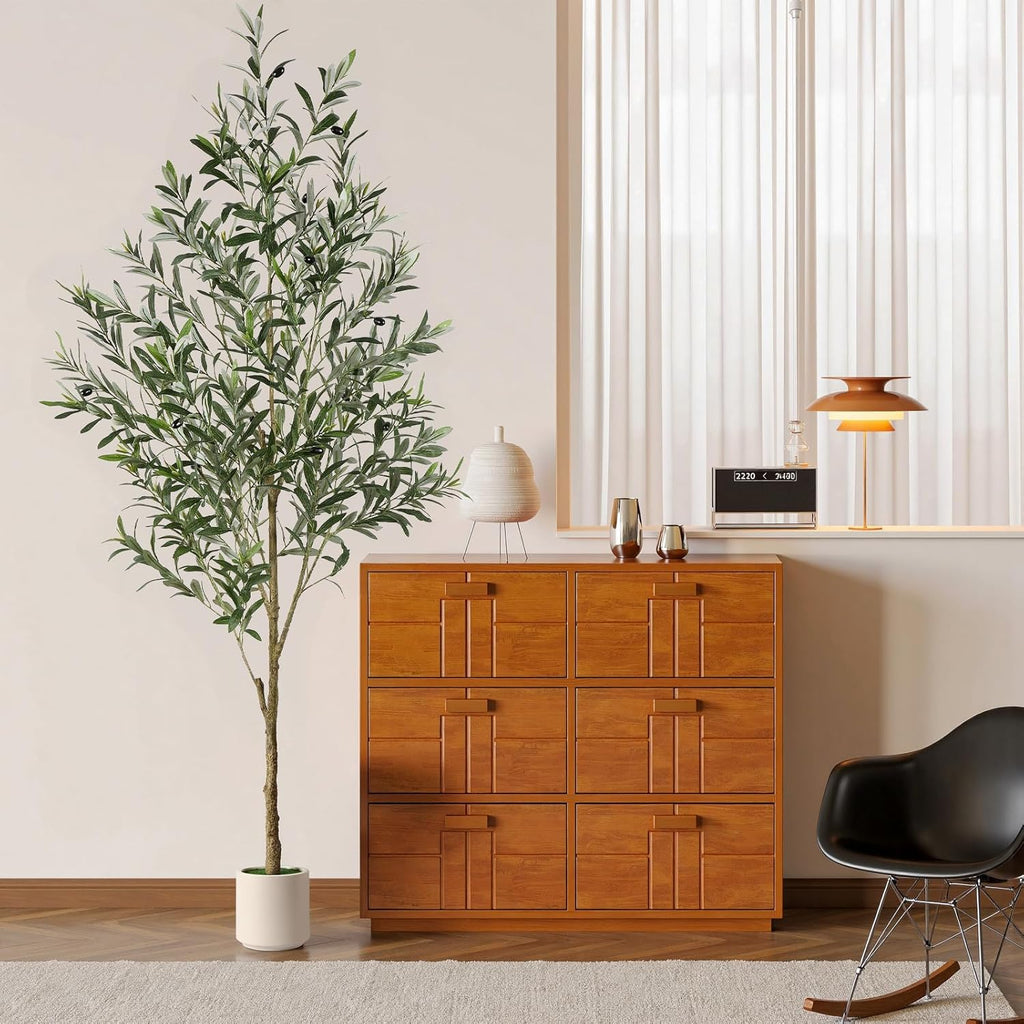 6FT Faux Olive Tree with Fruits White Pot, Indoor Home Decor
