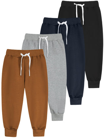 4 Pack Boys Joggers Sweatpants Toddler Cotton Pants with Drawstring